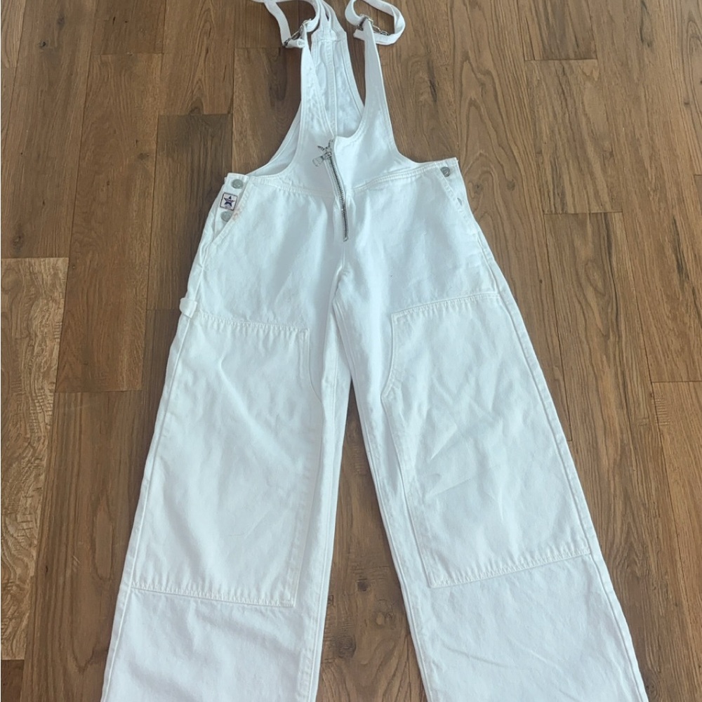 REVICE Women's White Painter-Style Denim Overalls